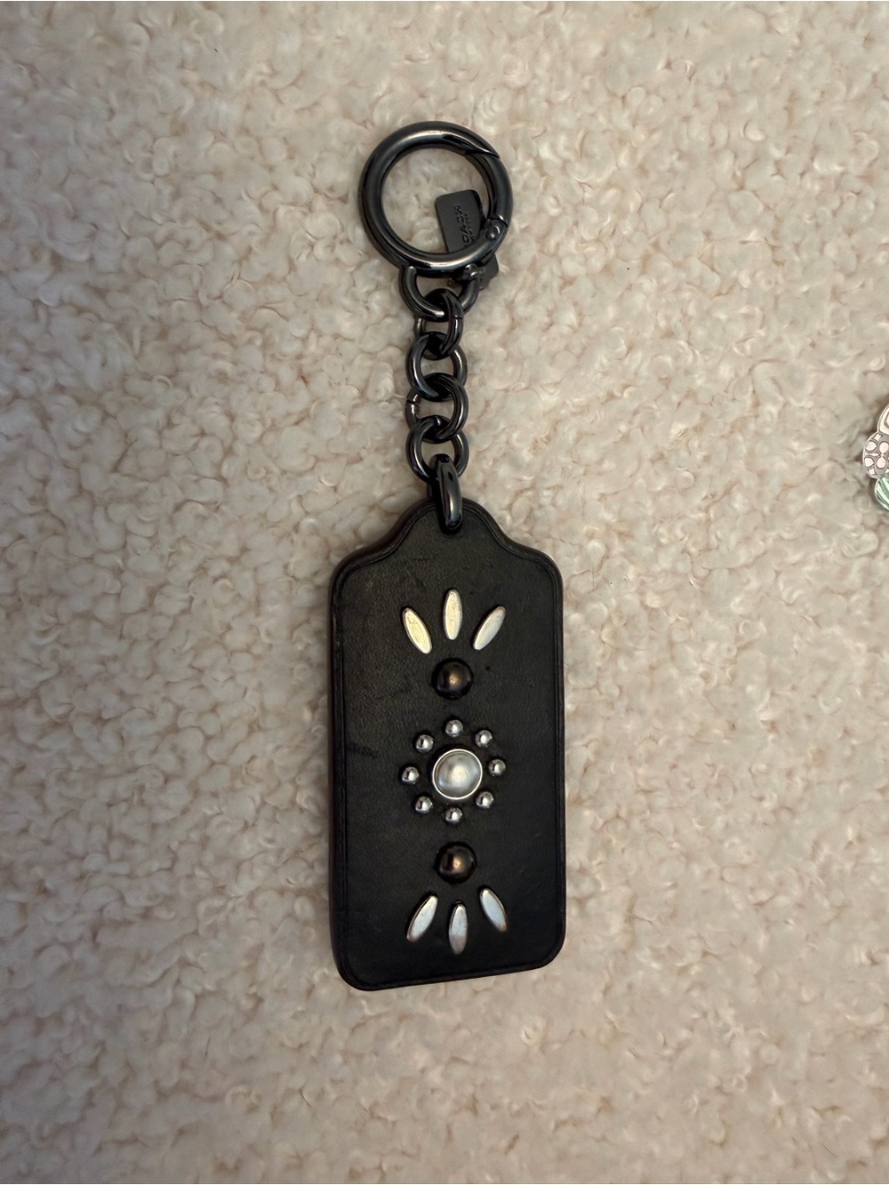 Coach Black Leather Studded Key & Card Holder Charm